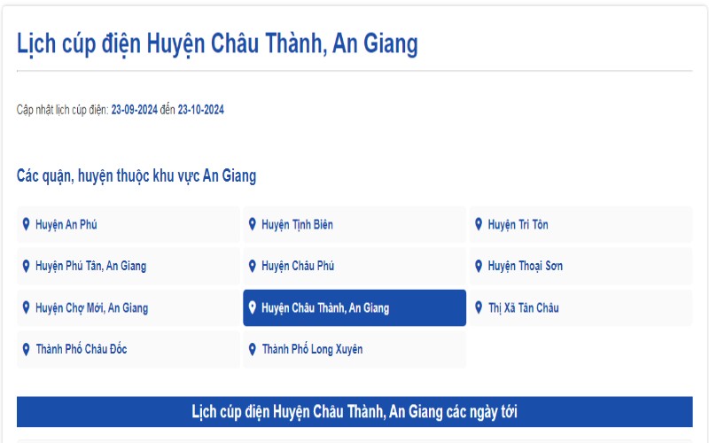 Lịch cúp điện Châu Thành An Giang