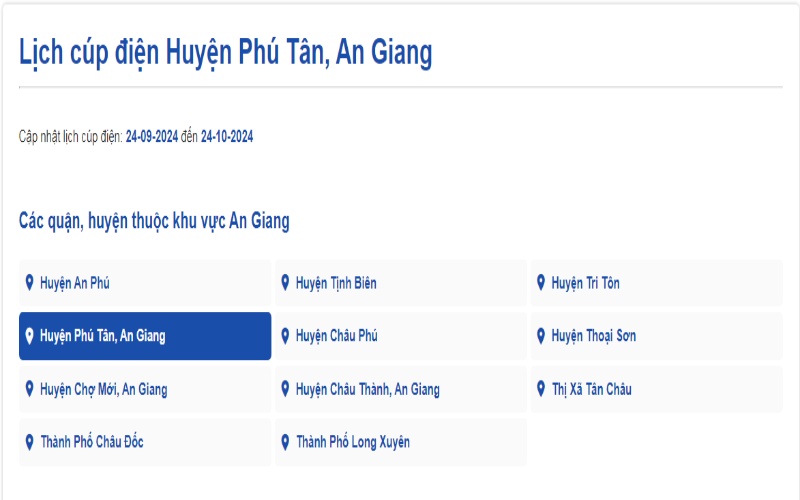 Lịch cúp điện Phú Tân An Giang