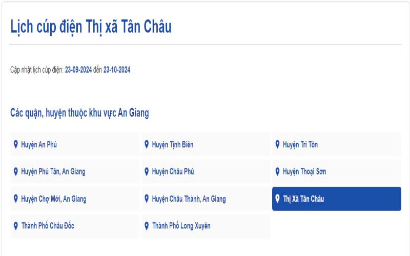 Lịch cúp điện Tân Châu An Giang hôm nay