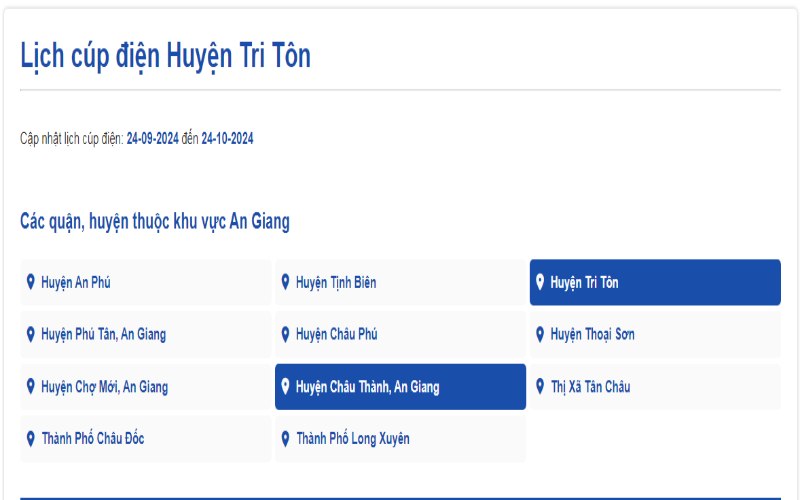 Lịch cúp điện Tri Tôn hôm nay