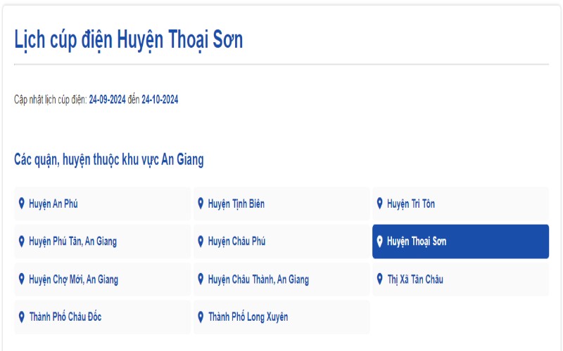 Thông báo lịch cúp điện Thoại Sơn An Giang hôm nay